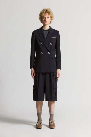 Two-way stretch wool canvas blazer