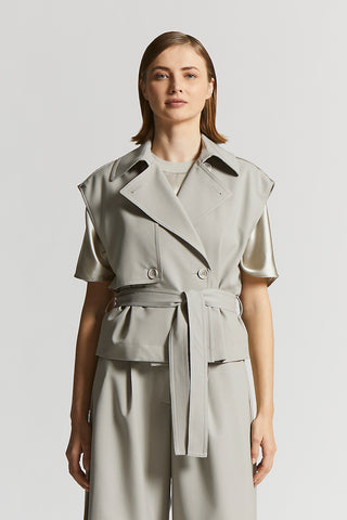 Technical wool gabardine trench vest