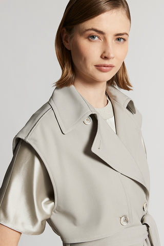 Technical wool gabardine trench vest
