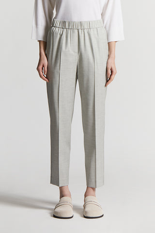 Shiny stretch viscose wool twill trousers
