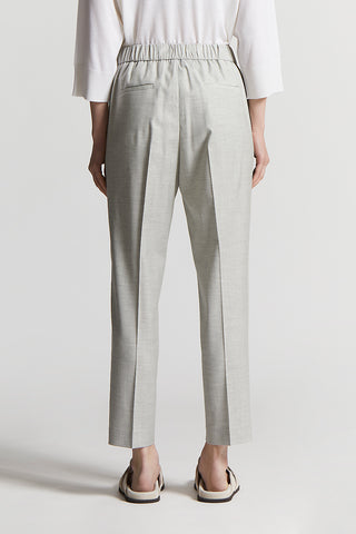 Shiny stretch viscose wool twill trousers