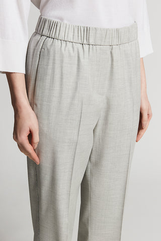 Shiny stretch viscose wool twill trousers