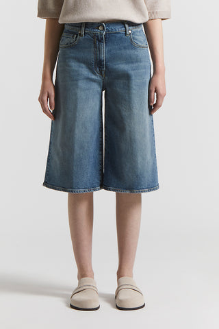 Washed cotton denim shorts