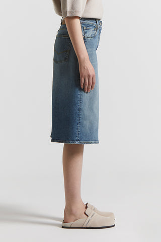 Washed cotton denim shorts