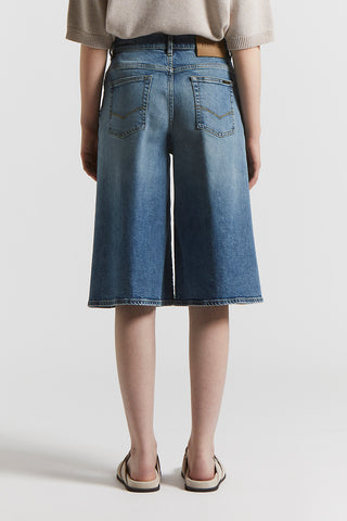 Washed cotton denim shorts