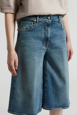 Washed cotton denim shorts