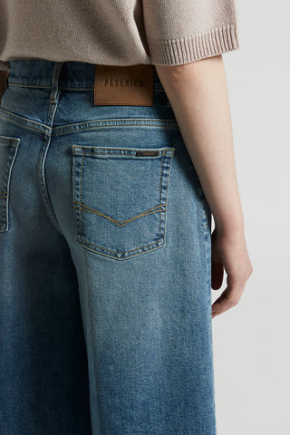 Washed cotton denim shorts