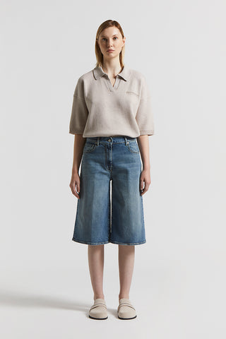 Washed cotton denim shorts