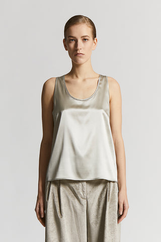 Shiny silk satin scoop-neck top
