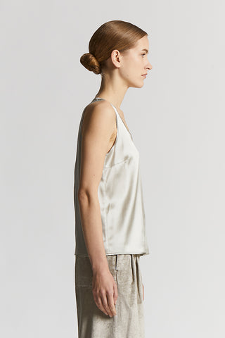 Shiny silk satin scoop-neck top