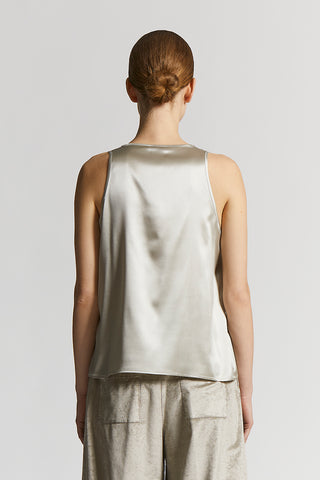 Shiny silk satin scoop-neck top