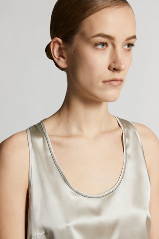 Shiny silk satin scoop-neck top