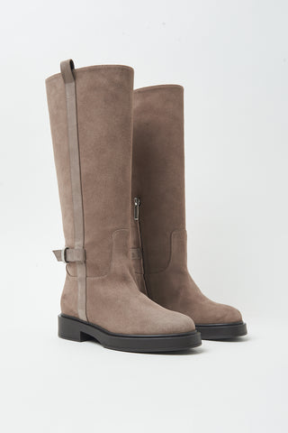 Genuine leather knee-high tube boots