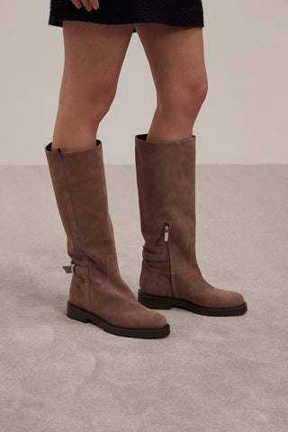 Genuine leather knee-high tube boots