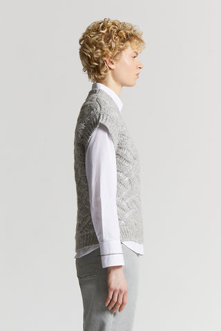 Openwork vest in alpaca malfilé yarn