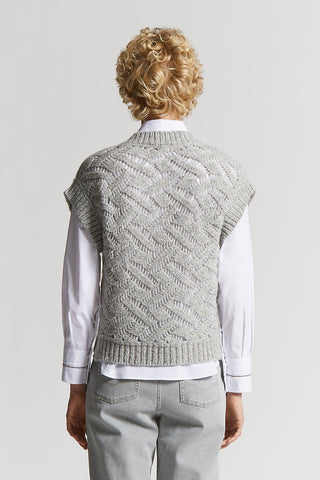 Openwork vest in alpaca malfilé yarn