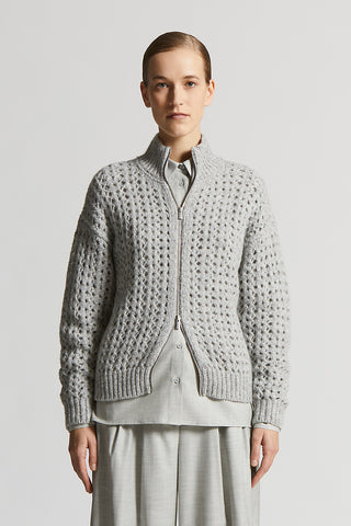 Zip-up sweater in alpaca malfilé yarn