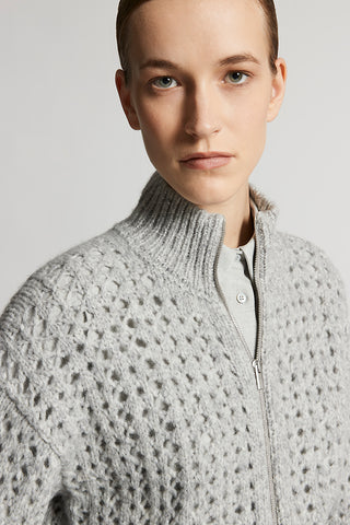Zip-up sweater in alpaca malfilé yarn