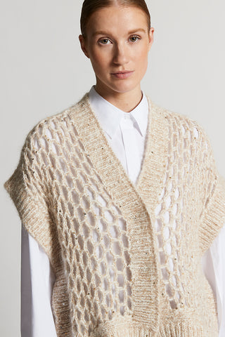 Alpaca maxi-mesh cardigan with sequins