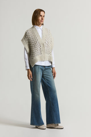 Alpaca maxi-mesh cardigan with sequins