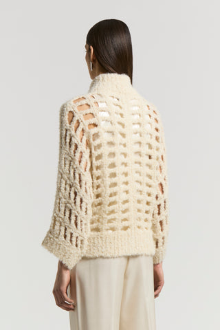 Zip-up cardigan in alpaca wool and lurex