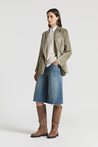 Washed cotton denim shorts