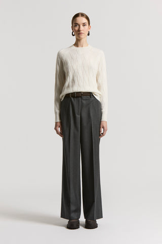 Carded wool trousers with maxi-herringbone design