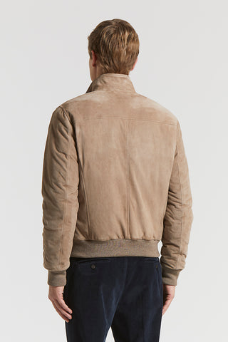 Padded suede bomber jacket