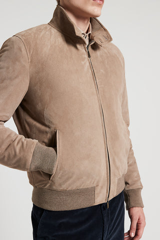 Padded suede bomber jacket