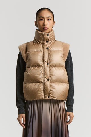 Ultralight nylon and silk wool shearling vest