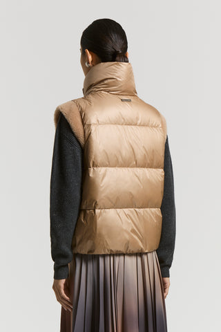 Ultralight nylon and silk wool shearling vest