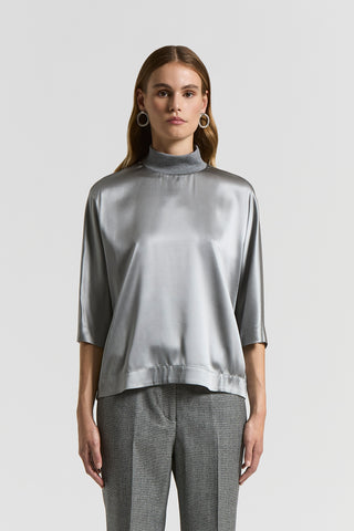 Stretch silk satin T-shirt