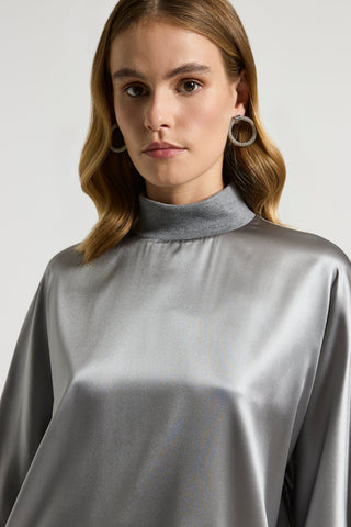 Stretch silk satin T-shirt