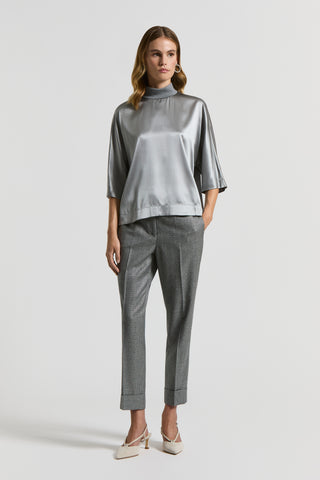 Stretch silk satin T-shirt