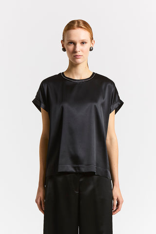 Stretch silk satin T-shirt