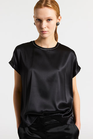 Stretch silk satin T-shirt