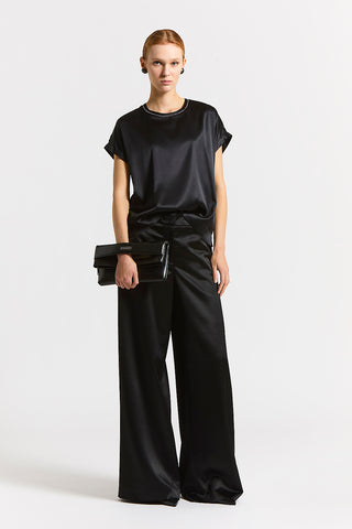 Stretch silk satin T-shirt