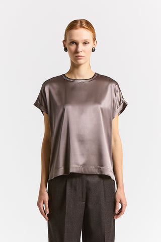Stretch silk satin T-shirt