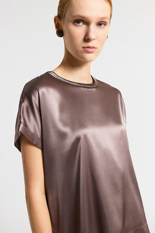 Stretch silk satin T-shirt