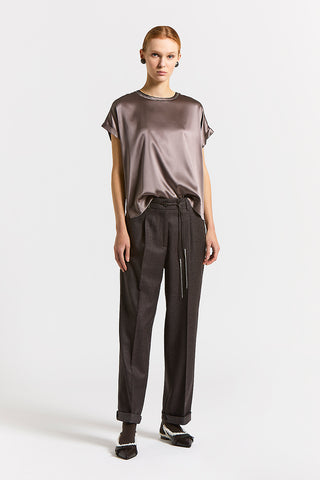 Stretch silk satin T-shirt