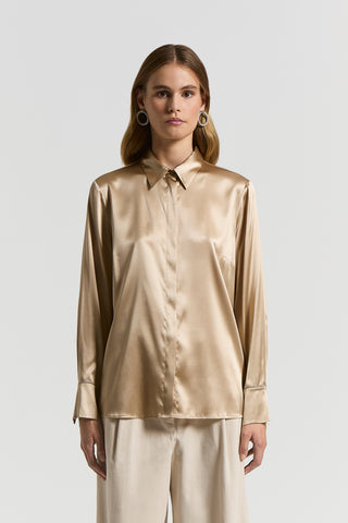 Glossy stretch silk satin shirt