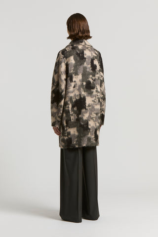 Camouflage midi coat in alpaca and jacquard wool