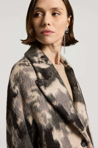 Camouflage midi coat in alpaca and jacquard wool