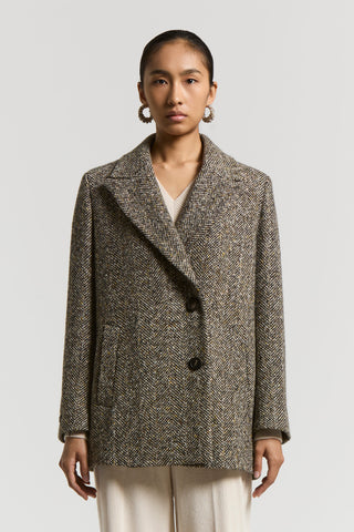 Herringbone wool coat with sequins
