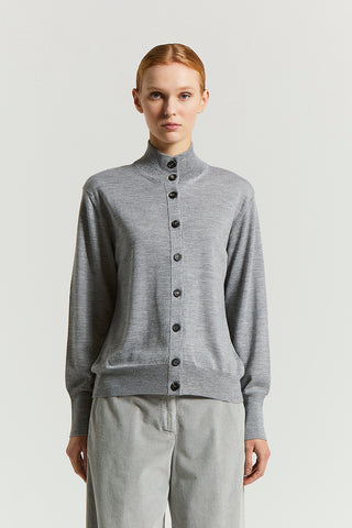 Cardigan con bottoni e lurex in lana e viscosa