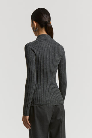 Wool and viscose rib-knit sweater with polo-style neck