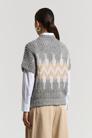Sleeveless alpaca-blend sweater with Norwegian design