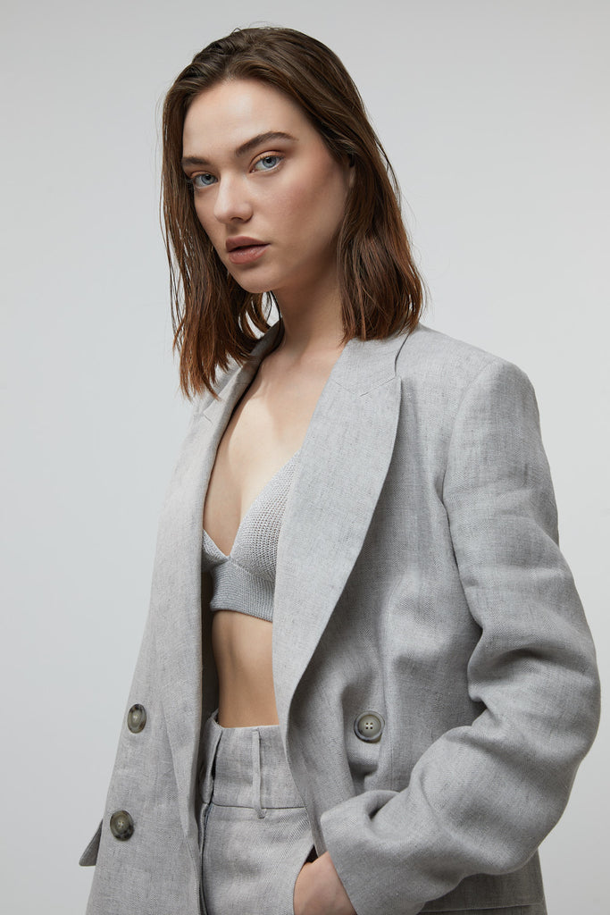 Double-breasted blazer in pure linen  