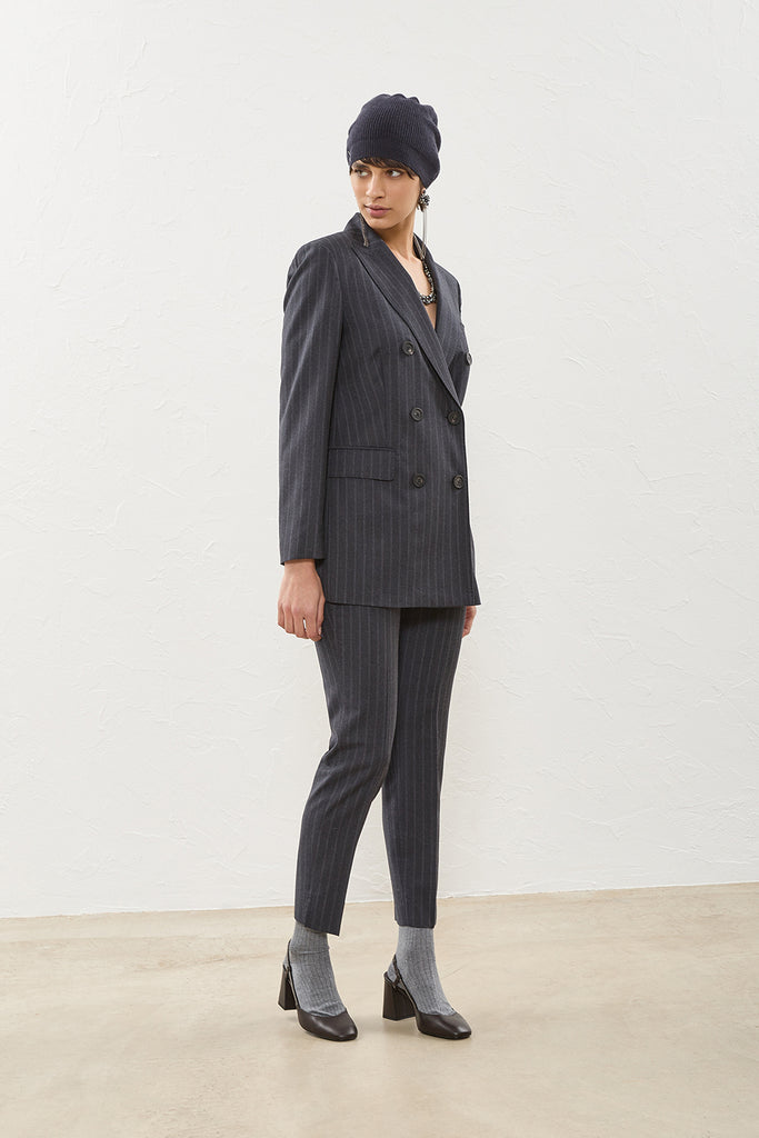 Iconic Fit trousers in pinstripe wool flannel  