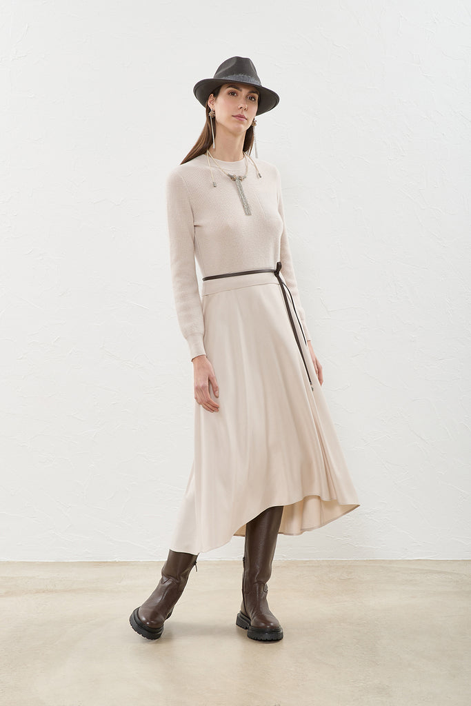 Knit dress with twill skirt  